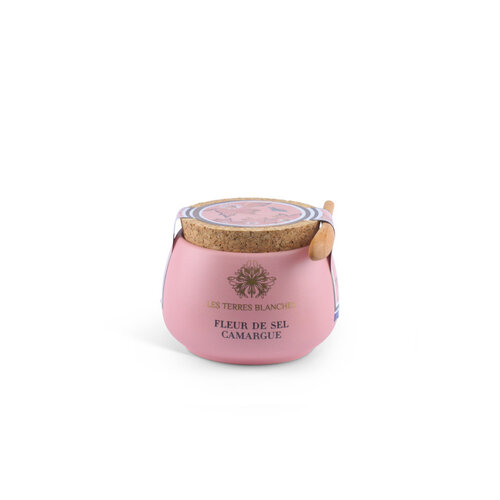 Fleur de sel de Camargue avec cuillère en bois - Les Terres Blanches 100g pot rose 