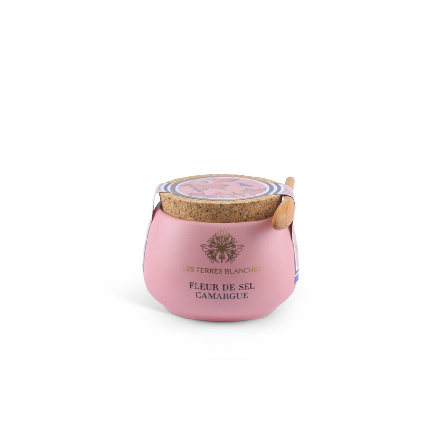 Camargue salt flower with wooden spoon - Les Terres Blanches 100g pink pot