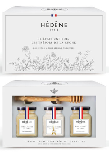 Cocooning box: lavender and lime blossom honey, honeyed candle and honey spoon - Hédène 320g 