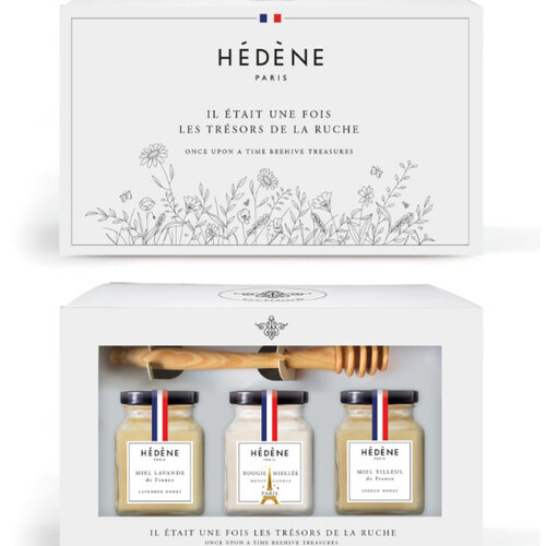 Cocooning box: lavender and lime blossom honey, honeyed candle and honey spoon - Hédène 320g 