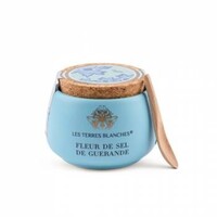 Salt flower from Guérande with wooden spoon - Les Terres Blanches 100g blue jar