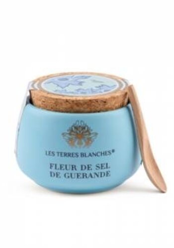 Fleur de sel de Guérande avec cuillère en bois - Les Terres Blanches 100g pot bleu 