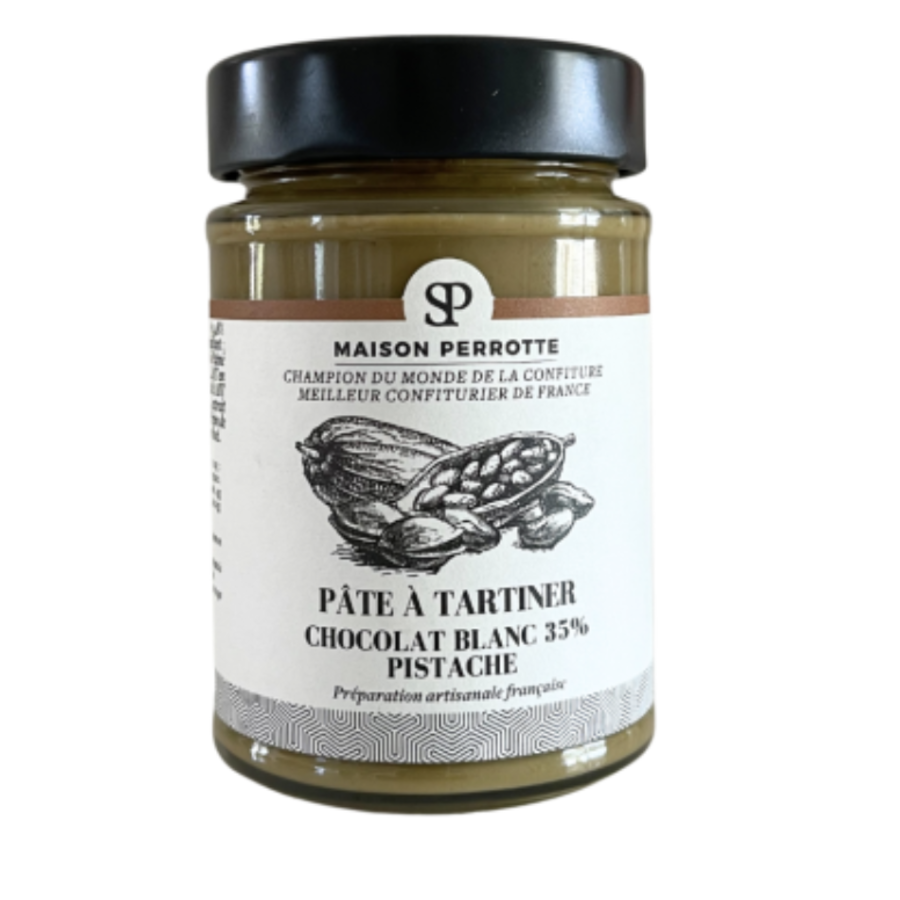 Pâte à tartiner au chocolat blanc 35% et pistaches - Maison Perrotte 250g