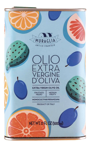 Huile d'olive extra vierge Peranzana (Canettes de fruits méditerranéenne - bleu) - Muraglia 500ml 