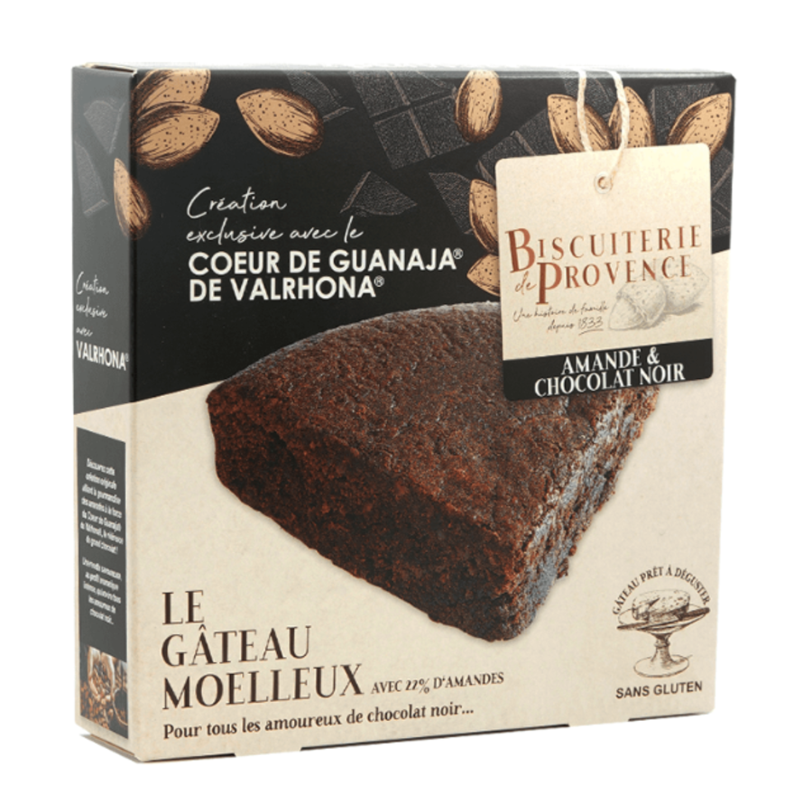Gâteau moelleux amande & chocolat noir Cœur de Valrhona (Amandier du Ventoux) - Biscuiterie de Provence 225g