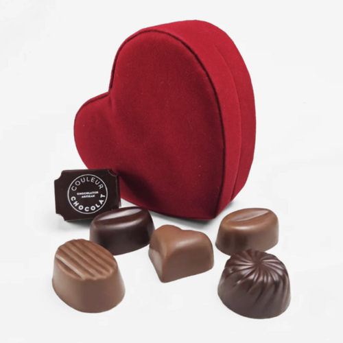 Coffret velours garni de chocolat (6 morceaux) - Chocolat Couleur 60g 