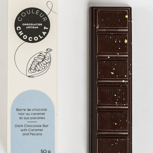 Barre au chocolat noir, caramel salé et pacanes grillées - Couleur Chocolat 50g 