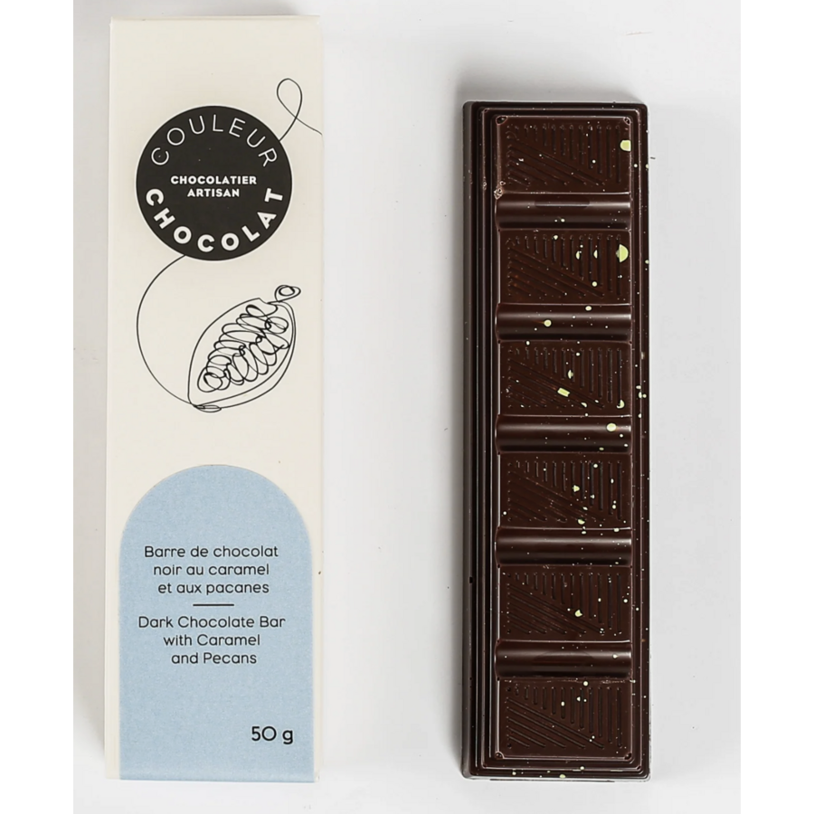 Dark chocolate bar with salted caramel and toasted pecans - Couleur Chocolat 50g