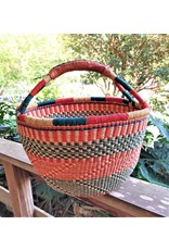 Large Round Market Basket, leather handle