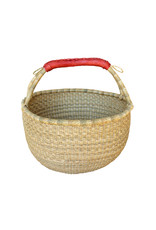 Large Round Market Basket, Natural Color with Leather Handle