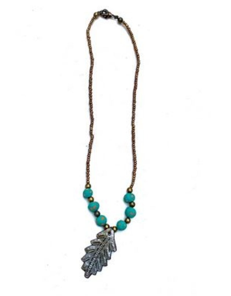 Necklace - Leaf, Turquoise