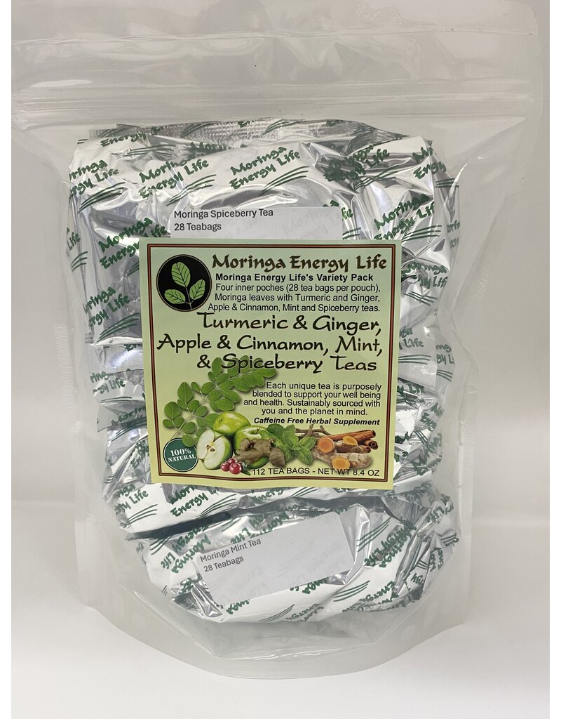 Moringa Tea Variety 4 Pack (Turmeric $ Ginger, Apple & Cinnamon, Mint, Spiceberry)