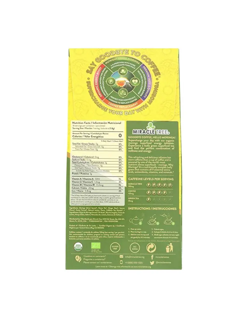 miracle tree Moringa Energy Tea - Green Tea Ginger Lemon
