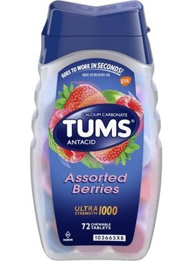 GLAXO SMITH KLINE TUMS- Assorted Berries Ultra 1000mg 72 chewable tablets