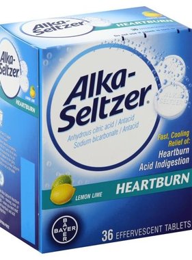 BAYER ALKA SELTZER-Heartburn Lemon Lime 36 Effervescent tablets