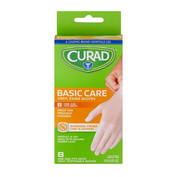 CURAD CURAD- Vinyl Exam Gloves 8 One Size Fits