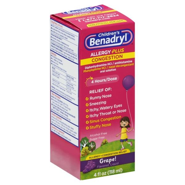 JOHNSON AND JOHNSON BENADRYL-Children's Allergy Plus Congestion Grape Flavor 118 ml