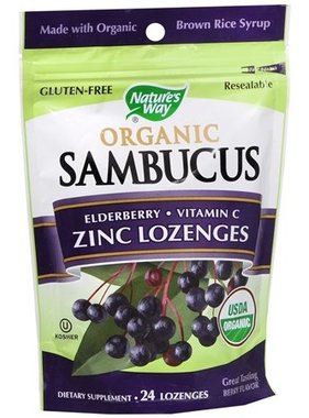 NATURE'S WAY SAMBUCUS- Organic Elderberry Vitamin C Zinc 24 Lozenges