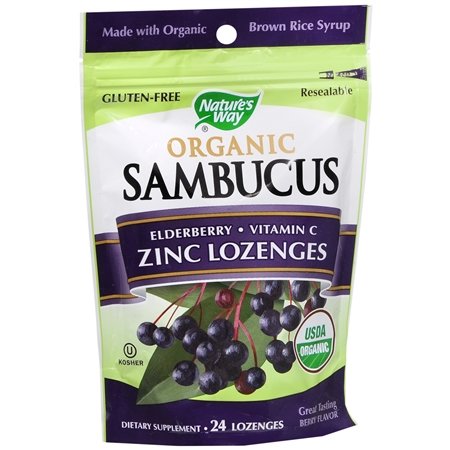 NATURE'S WAY SAMBUCUS- Organic Elderberry Vitamin C Zinc 24 Lozenges
