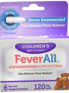 TARO PHARMACEUTICALS FEVERALL- Acetaminophen 6 Rectal Suppositories 120mg Ages 3-6 Years