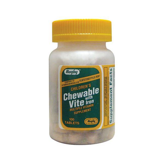 RUGBY CHEWABLE VITE-Multivitamin with Iron 100 tablets