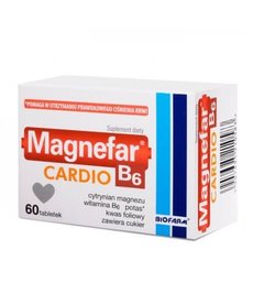 BIOFARM MAGNEFAR B-6 CARDIO Cytrynian Magnezu, Witamina B-6, Potas, Kwas Foliowy 60 tabl