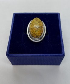 Silver Amber Ring Size 7.5