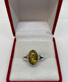 Silver Amber Ring Size 5.5