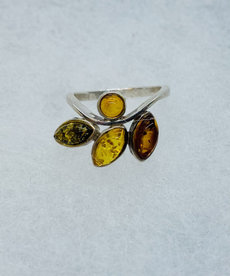 Silver Amber Ring Size 6.5