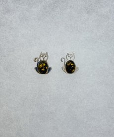 Silver Amber Kitten Earrings