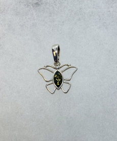 Silver Amber Butterfly Pendant