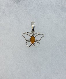 Silver Amber Butterfly Pendant