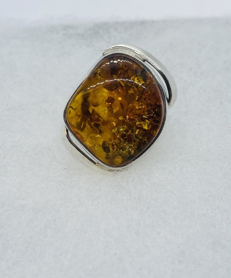 Silver Amber Ring Size 8
