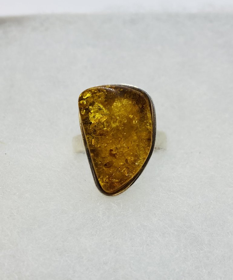 Silver Amber Ring Size 10