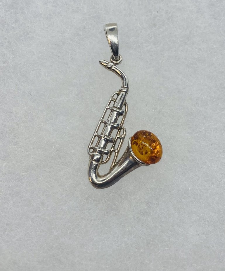 Silver Amber Saxophone Pendant