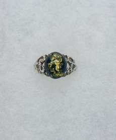 Silver Amber Ring Size 6.5