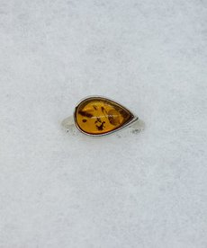 Silver Amber Ring Size 7.5