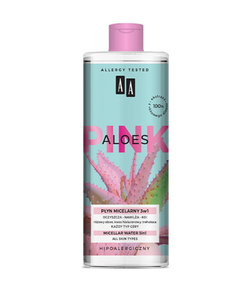 AA AA Pink Aloes Płyn Micelarny 3W1 Oczyszcza Nawilża Koi 400 ml