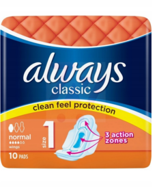 always ALWAYS Classic Normal Sanitary Pads With Wings 10 pieces