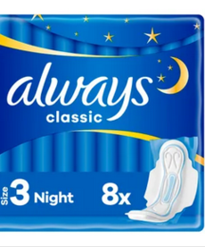 always ALWAYS Classic Night Sanitary Pads With Wings 8 pieces