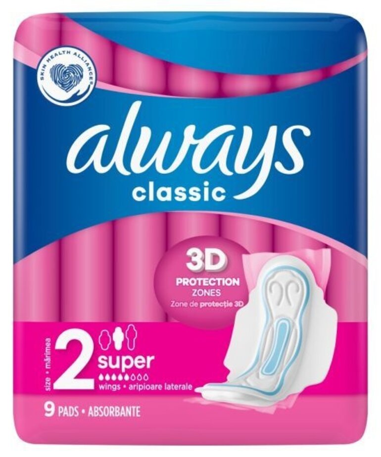 always ALWAYS Classic Super Sanitary Pads With Wings 9 pieces