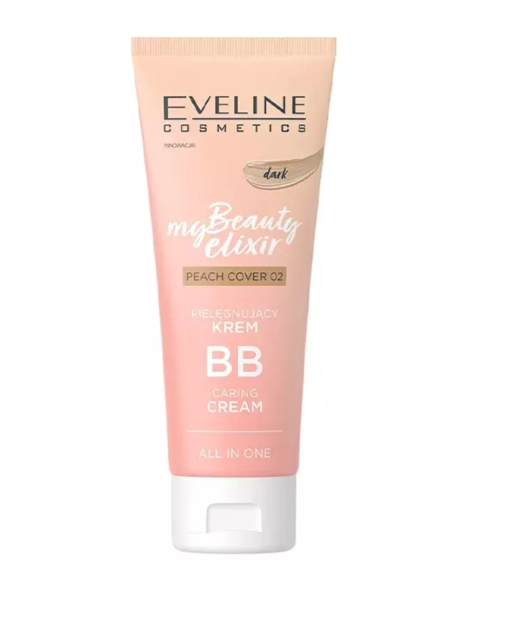 EVELINE EVELINE My Beauty Elixir Nourishing BB Cream 02 Dark Peach Cover 30mlKrem BB wyrównuje koloryt skóry i ukrywa jej niedoskonałości, jednocześnie dbając o jej odpowiednie nawilżenie i odżywienie