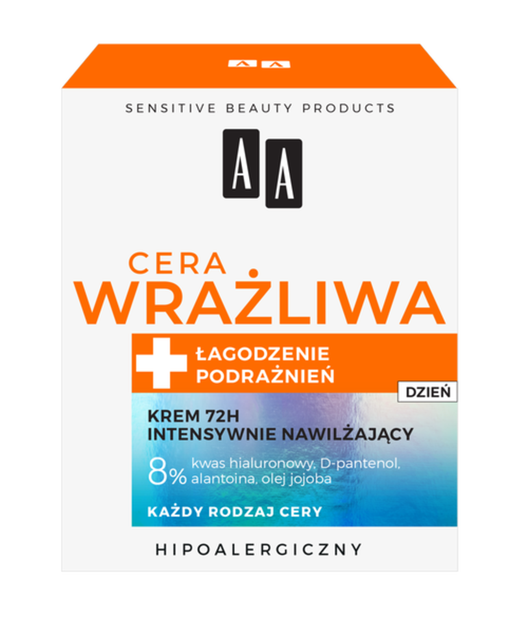 AA AA CERA WRAŻLIWA KREM 72H INTENSYWNIE NAWILŻAJĄCY NA DZIEŃ 50 ML