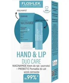 FLOSLEK HAND & LIP DUO CARE- Active Hand Care Niacynamide 50 ml + Pomadka PREBIOTIC Wosk Carnauba 4 g