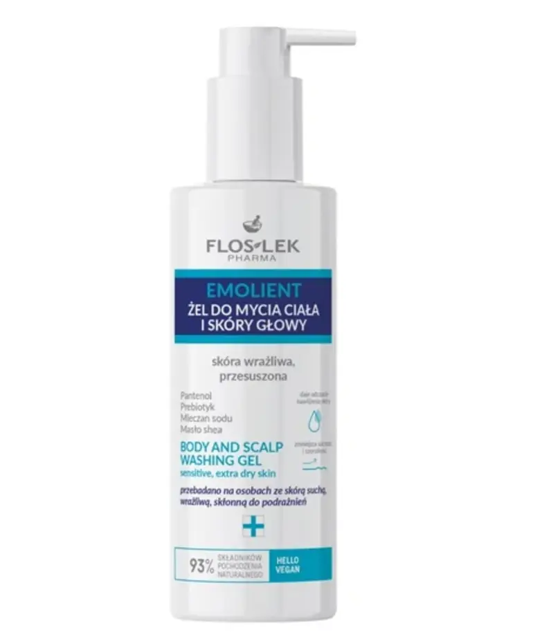 FLOSLEK EMOLIENT Żel Do Mycia Ciała I Skóry Głowy Skóra Wrażliwa, Przesuszona 175 ml