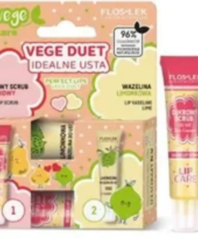 FLOSLEK VEGE DUET Idealne Usta, Cukrowy Scrub Gruszkowy 15 gr+Wazelina Limonkowa 10gr