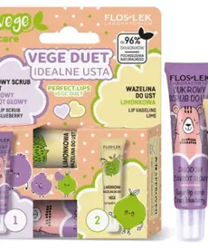 FLOSLEK VEGE DUET IDEALNE USTA Cukrowy Scrub Do Ust Jagodowy Zawrót Głowy 14 g + Wazelina Do Ust Limonkowa 10 g
