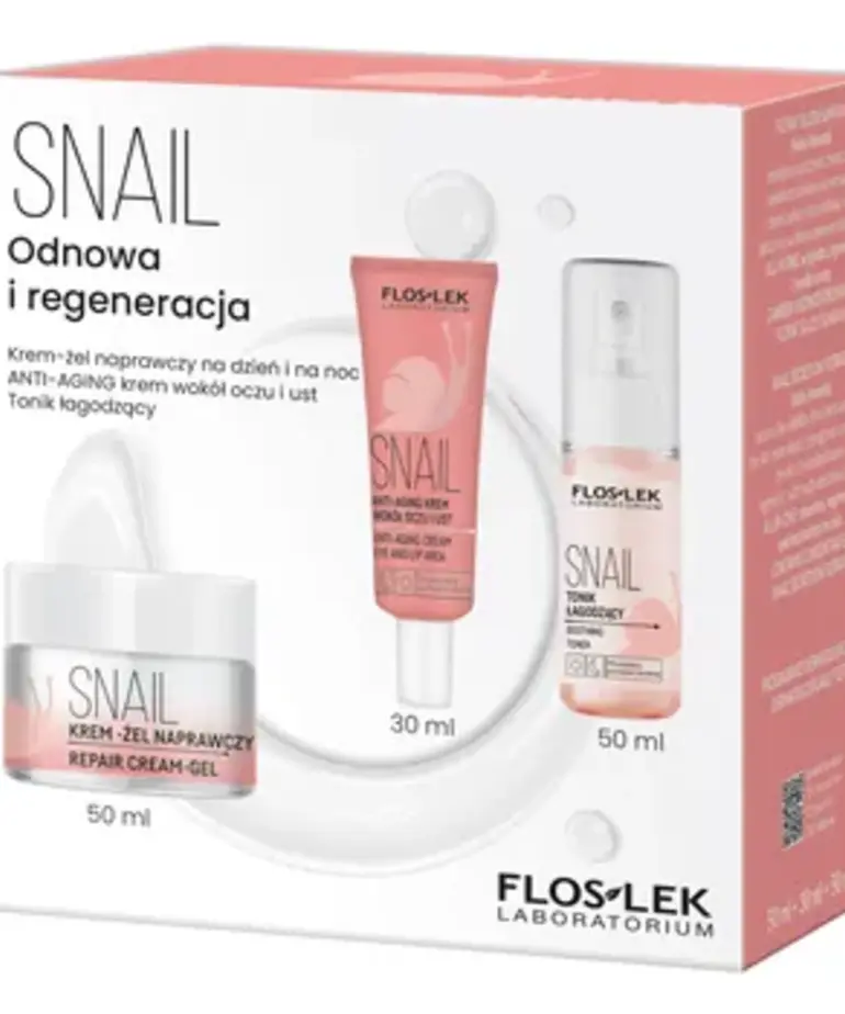 FLOSLEK Zestaw SNAIL Odnowa I Regeneracja,Krem naprawczy Dzien /Noc +Krem Wokol Oczu , +Tonik Lagodzacy 50ml