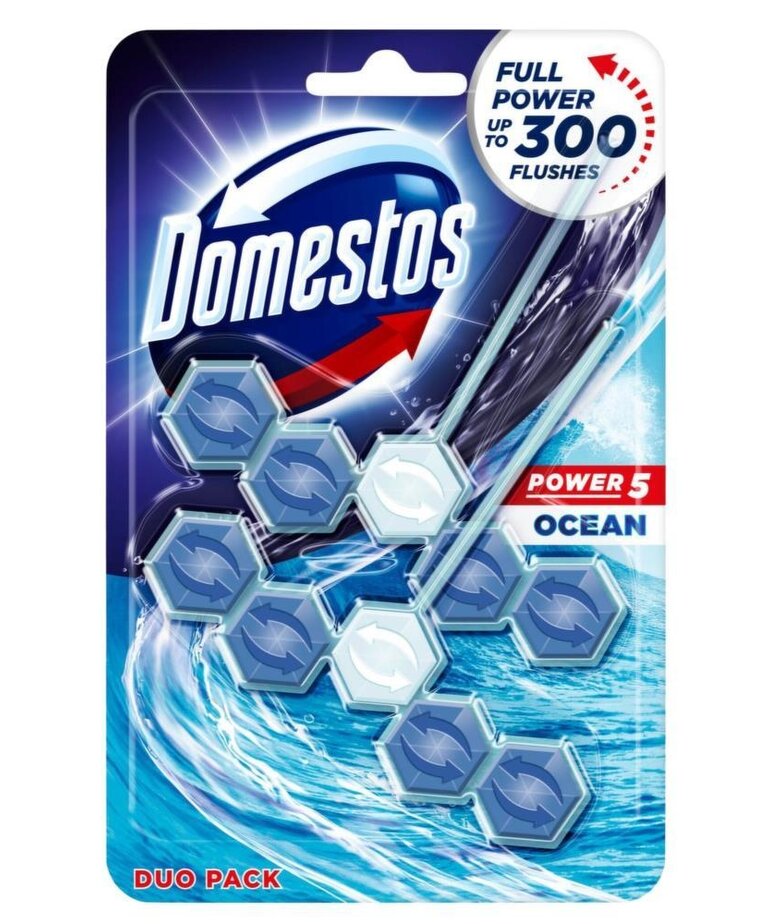 DOMESTOS Domestos Power 5 Ocean Kostka do czyszczenia toalety, 2 x 55 g