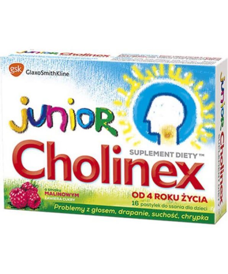 GLAXO SMITH KLINE CHOLINEX JUNIOR- Tabletki Do Ssania Dla Dzieci Smak Malinowy 16 pastylek